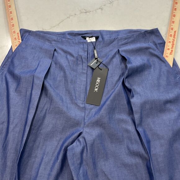 Misook NEW Zip Fly Wide Leg Pants Womens Medium x33" Blue Cotton Pockets Pleated - Picture 7 of 14